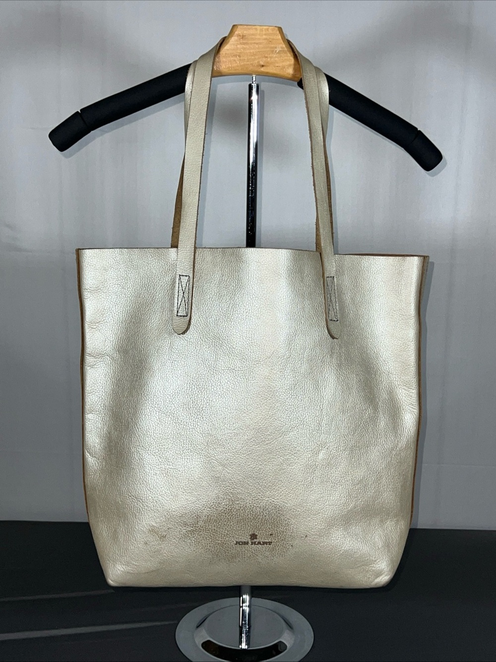 Jon Hart Metallic Champagne Leather Tote with Shoulder Straps **Condition notes